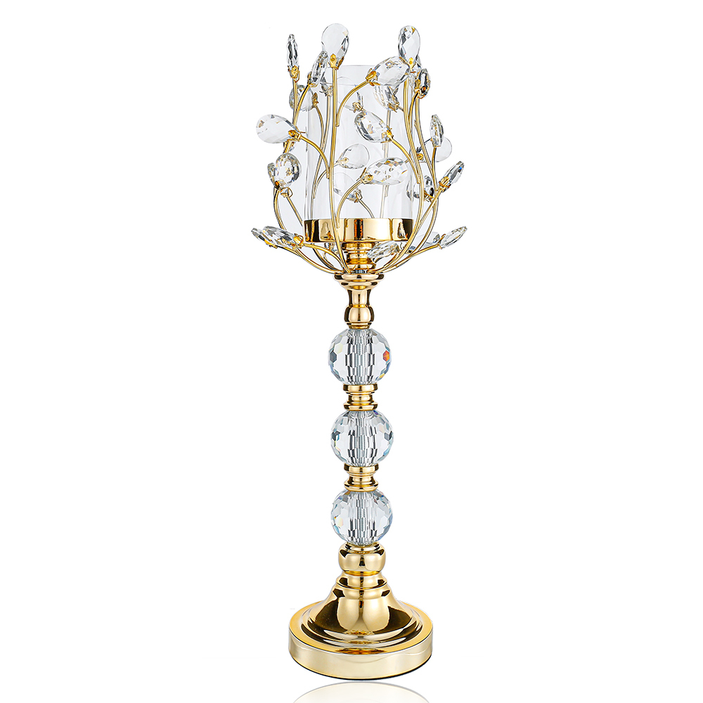 D6.7"H22.4" - CRYSTAL METAL CANDLE HOLDER