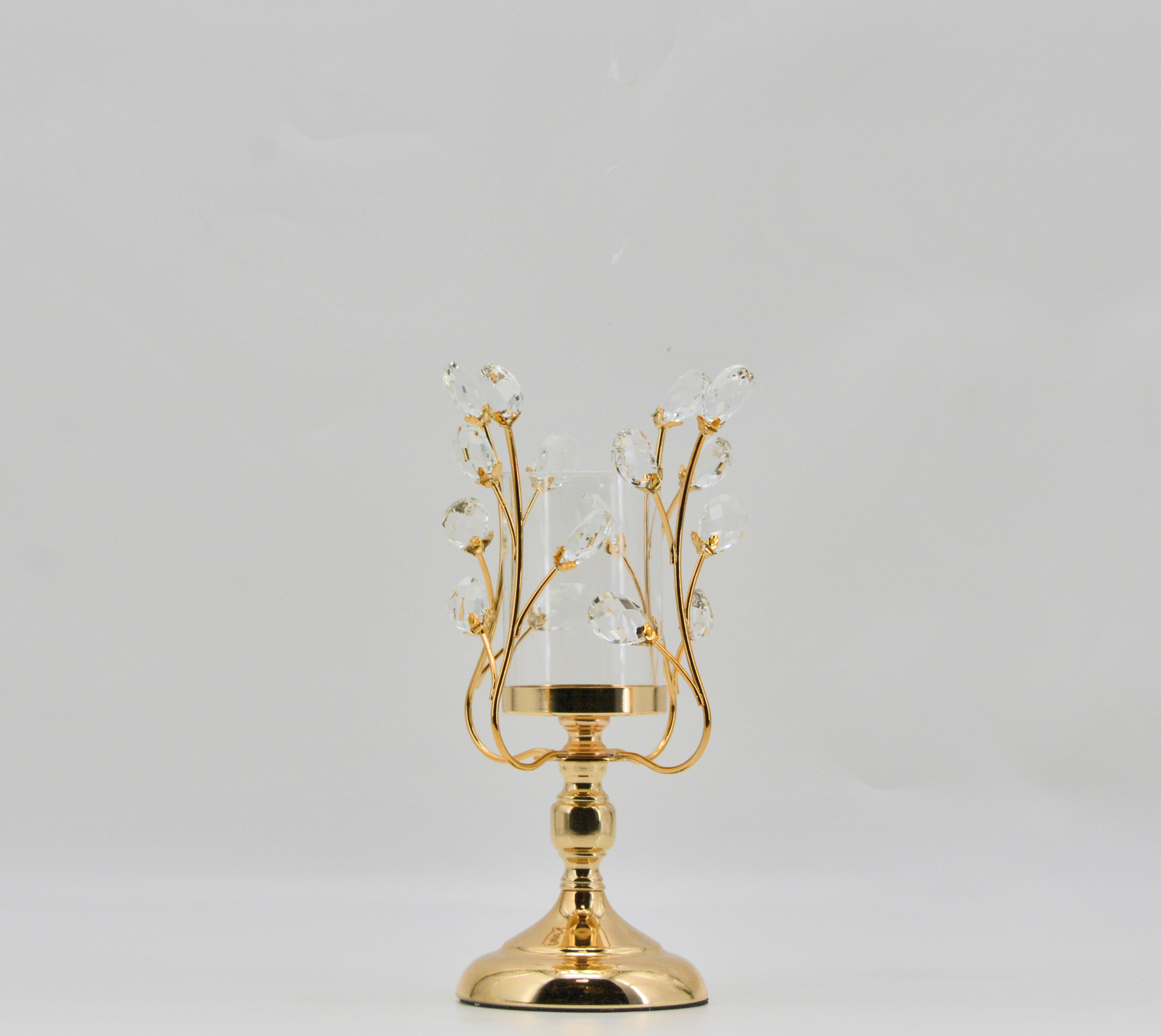 L7.1W7.1H12.8" - CRYSTAL METAL CANDLE HOLDER
