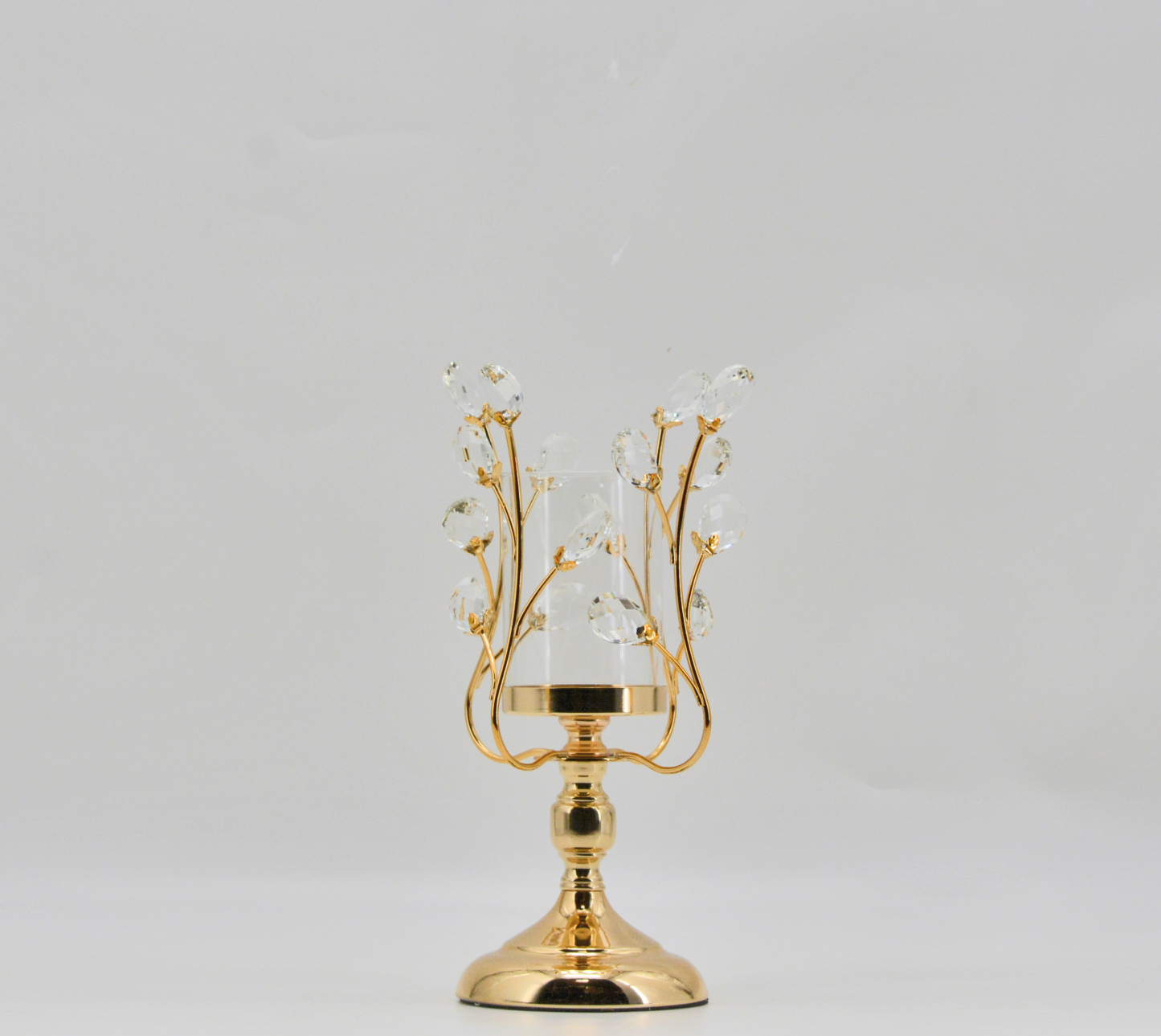 L7.1W7.1H12.8" - CRYSTAL METAL CANDLE HOLDER
