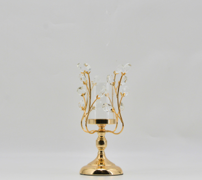 L7.1W7.1H12.8" - CRYSTAL METAL CANDLE HOLDER