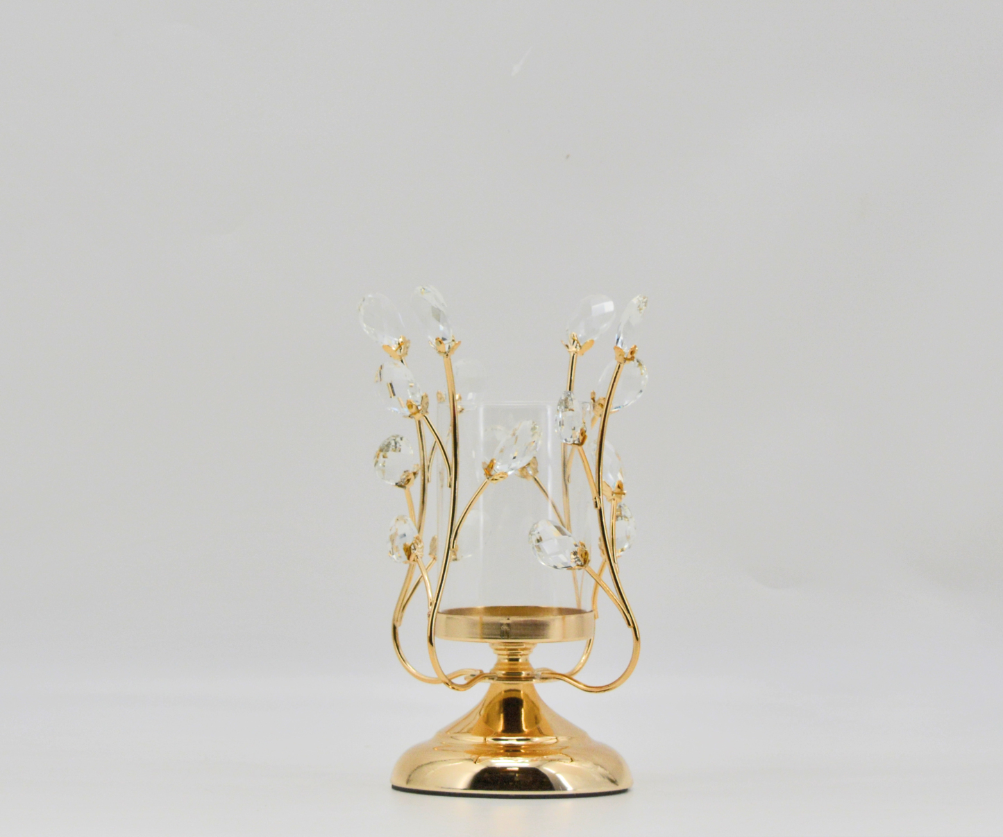 L7.1W7.1H10.6" - CRYSTAL METAL CANDLE HOLDER