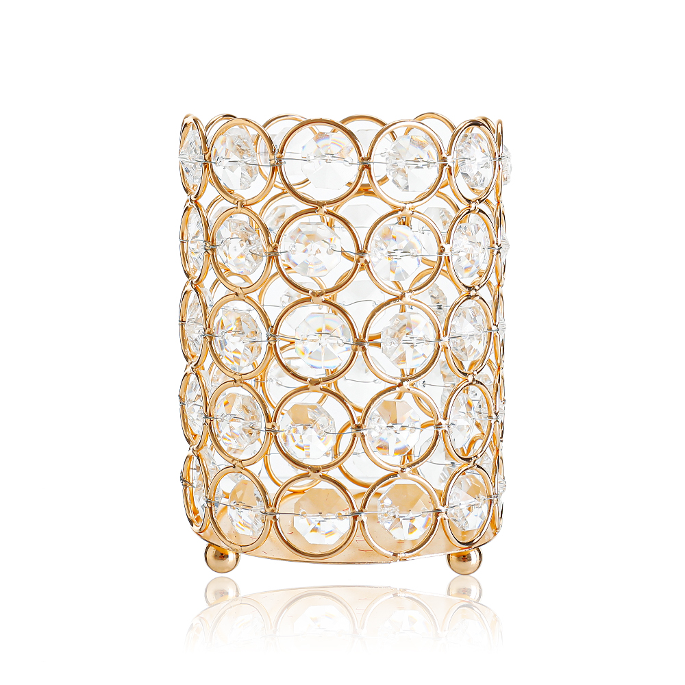 D3.7"H4.9" - GOLD CRYSTAL CANDLE HOLDER