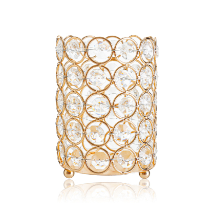 D3.7"H4.9" - GOLD CRYSTAL CANDLE HOLDER