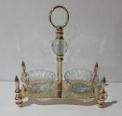 D11.4"H11.4" - GOLDEN METAL CLEAR GLASS SERVING DISH SET