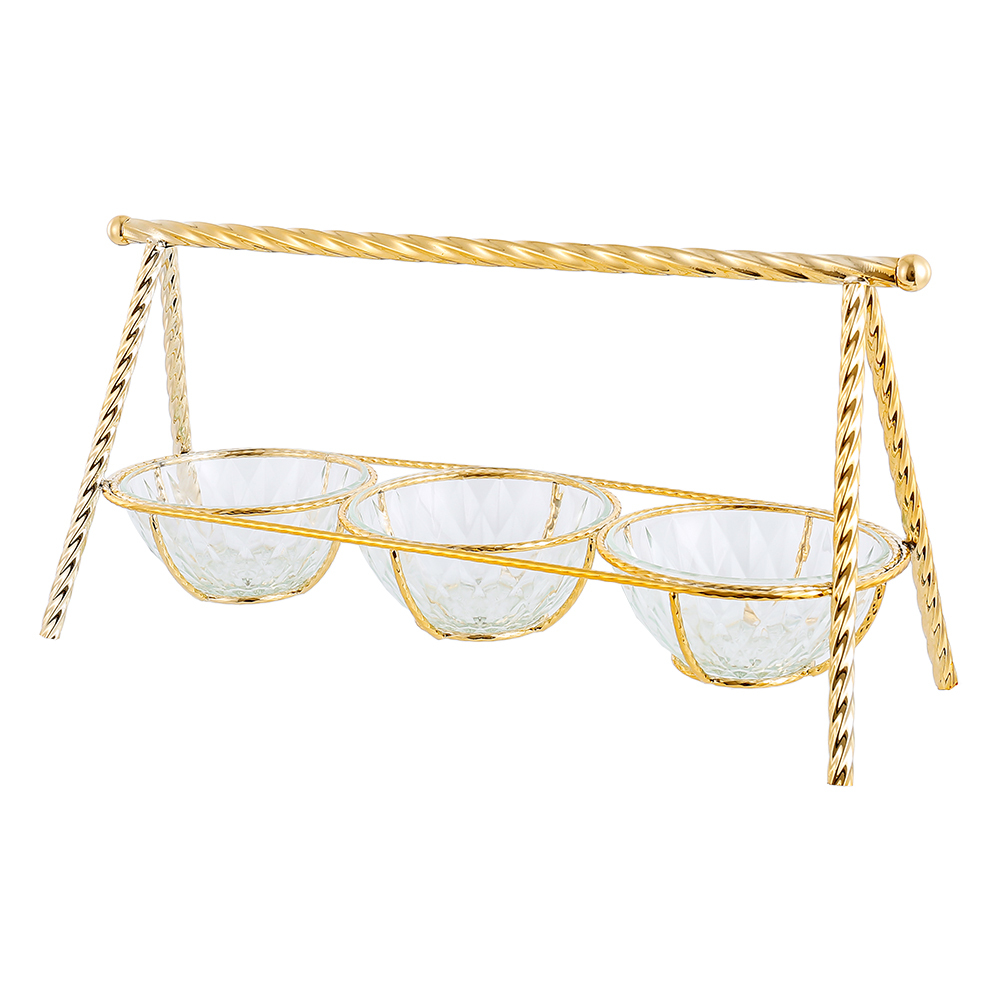 L15.7"W5.3"H7.9" - GOLDEN METAL CLEAR GLASS SERVING DISH SET