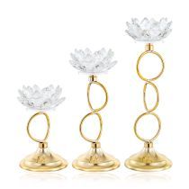 D4.3"H7.5/10/12" - SET OF 3 METAL AND GLASS CANDLE HOLDER