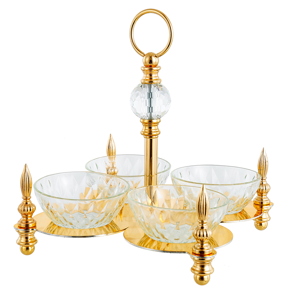 D9.8"H11.8" - GOLDEN METAL CLEAR GLASS SERVING DISH SET
