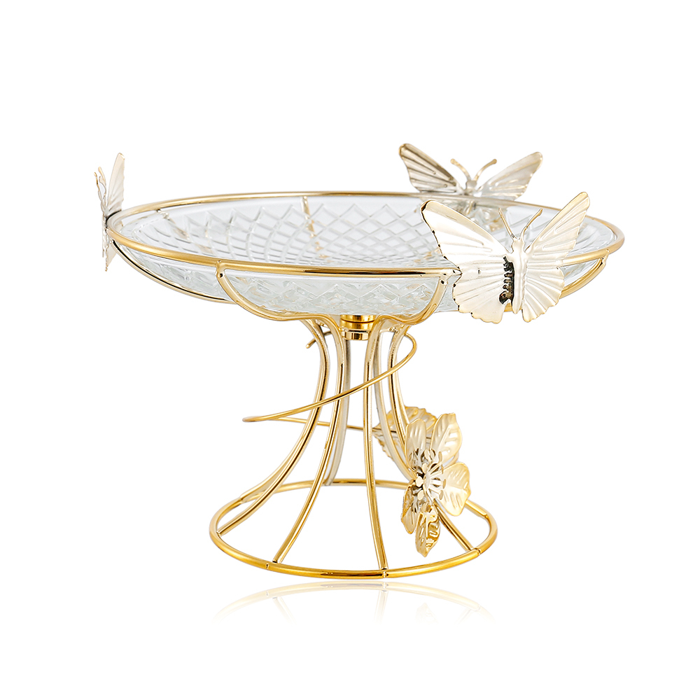 D8.3"H6" - GLASS BOWL ON GOLD METAL STAND