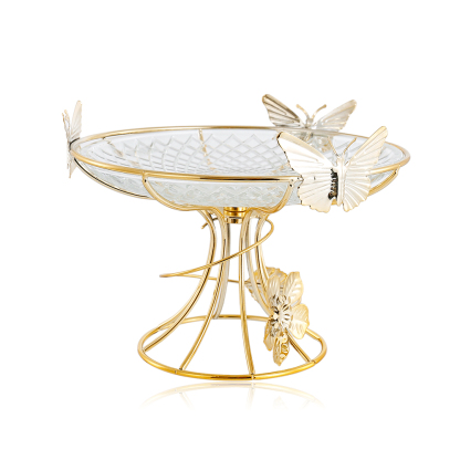 D8.3"H6" - GLASS BOWL ON GOLD METAL STAND