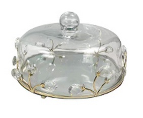 D11.8"H7.8" - METAL CAKE TRAY WITH GLASS DOME