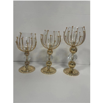 D:5.9"H:16.3" - SET OF 3 METAL AND GLASS CANDLE HOLDER