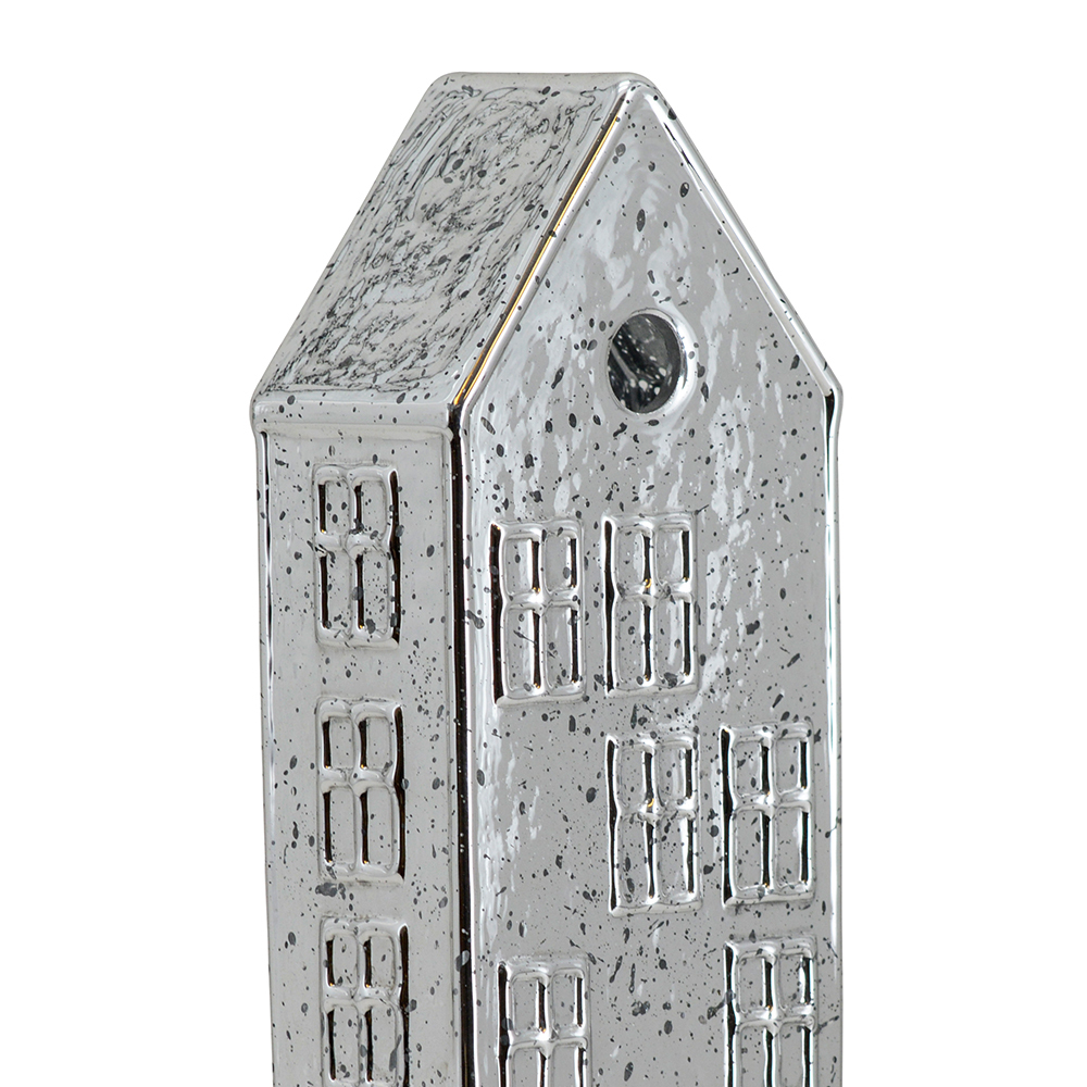 54142S	 L3.9"W2.4"H9.8" - MERCURY GLASS VILLAGE HOUSE