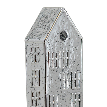 54142S	 L3.9"W2.4"H9.8" - MERCURY GLASS VILLAGE HOUSE
