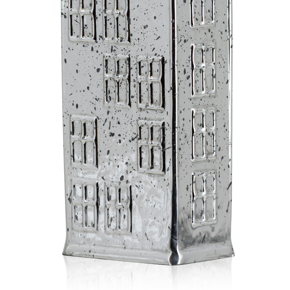 54142S	 L3.9"W2.4"H9.8" - MERCURY GLASS VILLAGE HOUSE