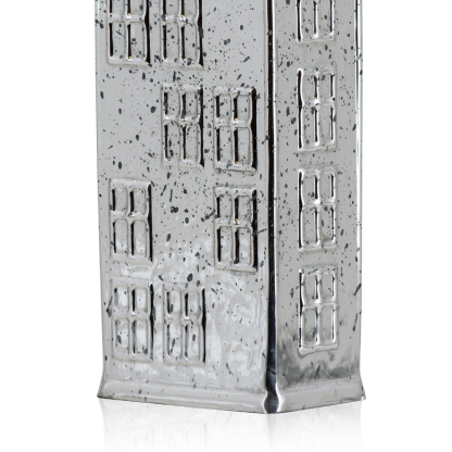 54142S	 L3.9"W2.4"H9.8" - MERCURY GLASS VILLAGE HOUSE