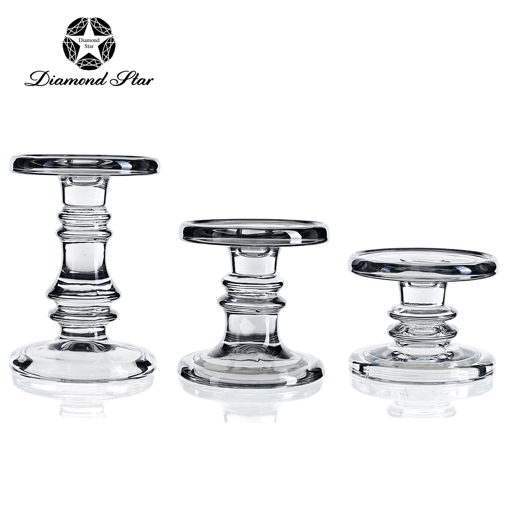 D4.25"H3.5"/4.2" - SET OF 3 GLASS CANDLE HOLDERS