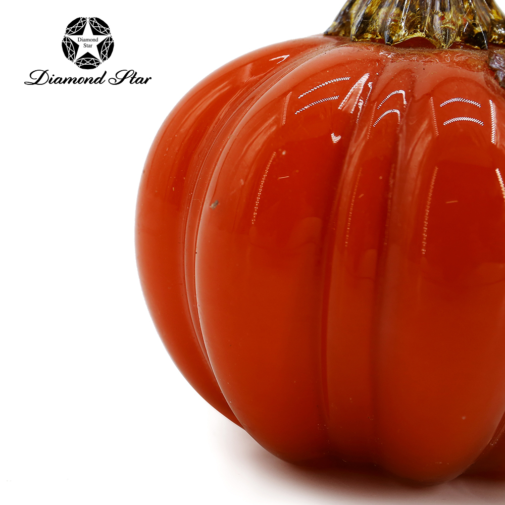 79464	 L6.3"W6.3"H7.1" - GLASS PUMPKIN WITH CURLY STEM