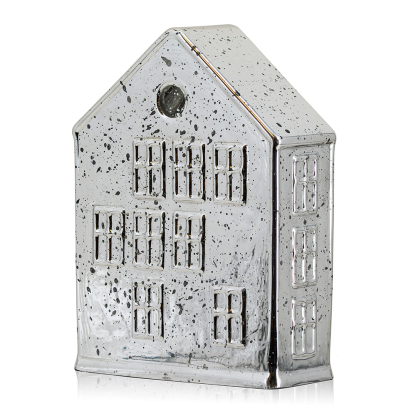 54143S	 L5.9"W2.4"H7.9" - MERCURY GLASS VILLAGE HOUSE