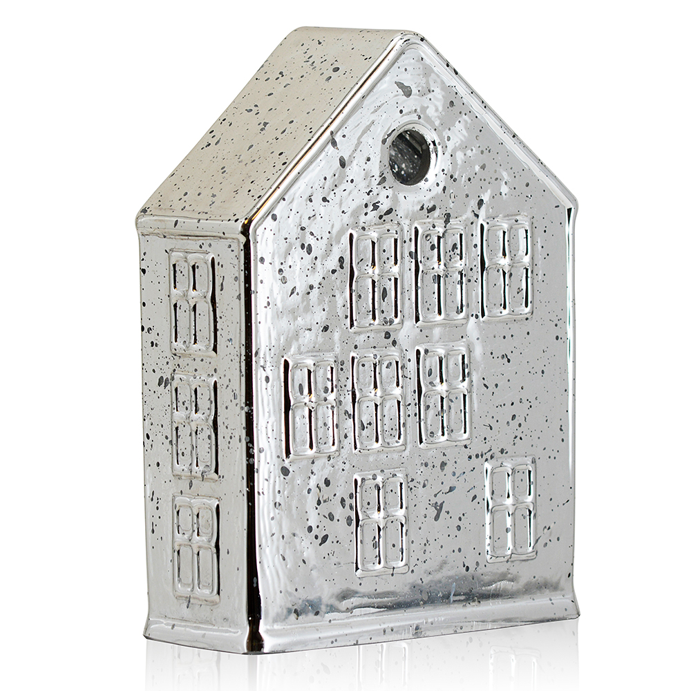 L5.9"W2.4"H7.9" - MERCURY GLASS VILLAGE HOUSE