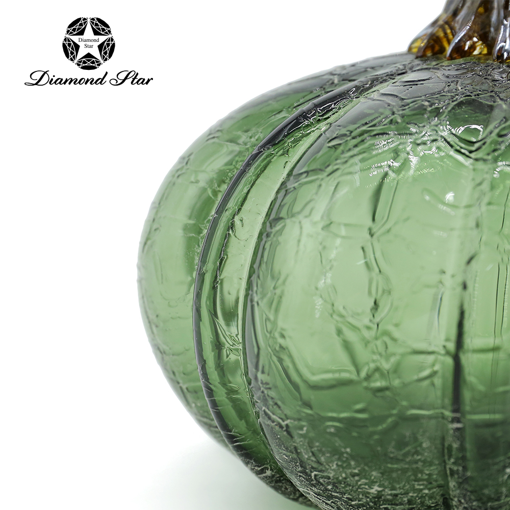 79470	 L7.1"W7.1"H5.9" - CRACKLE GLASS PUMPKIN WITH CURLY STEM