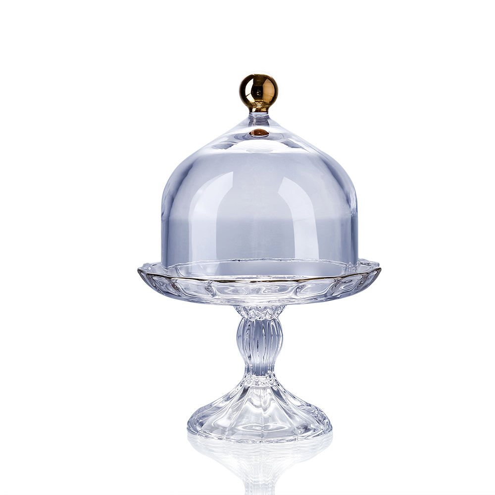 68073	 D5"H8" - GLASS CAKE CANDY PLATE WITH LID