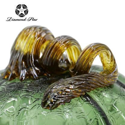 79470	 L7.1"W7.1"H5.9" - CRACKLE GLASS PUMPKIN WITH CURLY STEM
