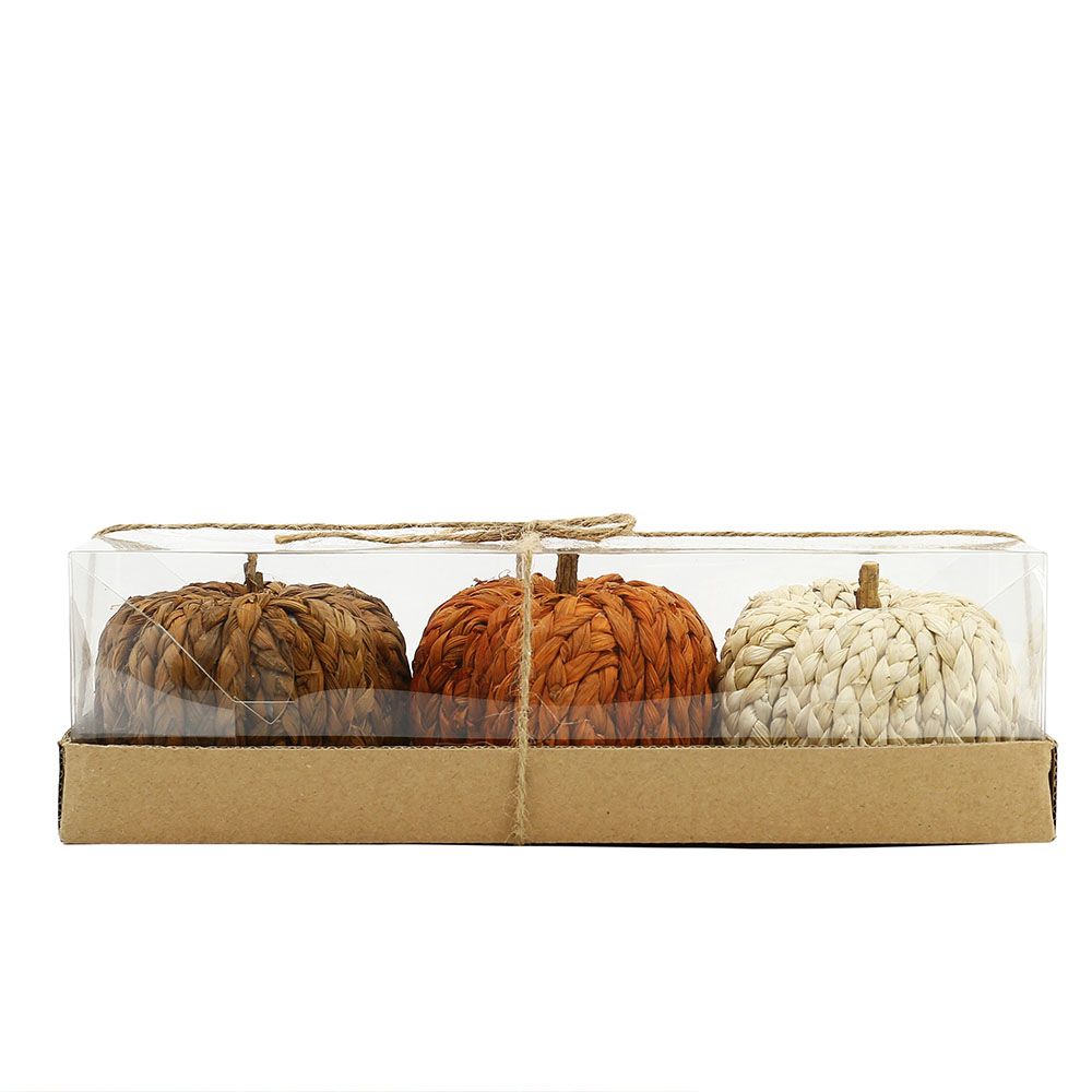 31317	 L7.5W3.9H3.5" - BRAIDED PUMPKINS AUTUMN DECORATION