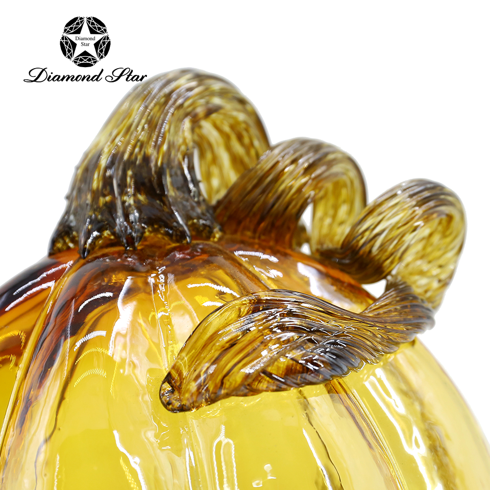79514	 L5.9"W5.9"H9.1" - CRACKLE GLASS PUMPKIN WITH CURLY STEM
