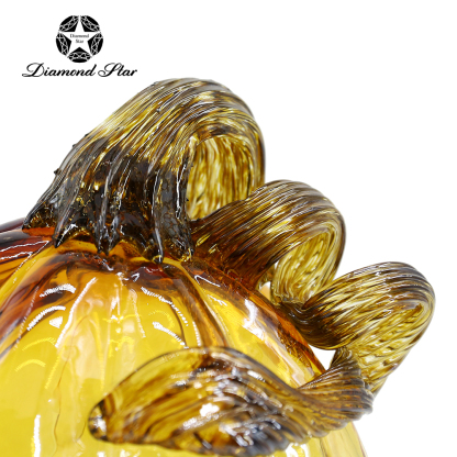 79514	 L5.9"W5.9"H9.1" - CRACKLE GLASS PUMPKIN WITH CURLY STEM