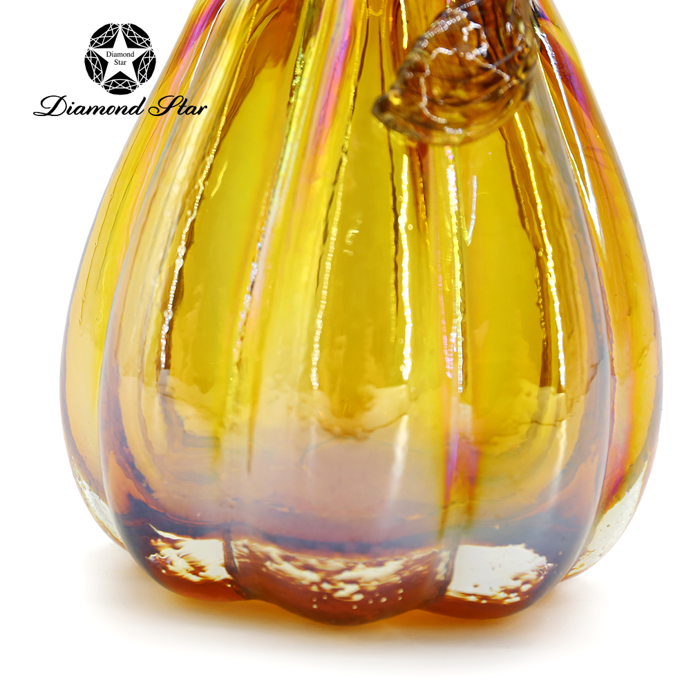 79511	 L4.1"W4.1"H8.3" - GLASS PUMPKIN WITH CURLY STEM