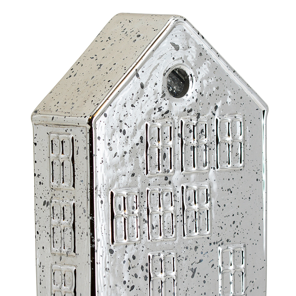 54143S	 L5.9"W2.4"H7.9" - MERCURY GLASS VILLAGE HOUSE