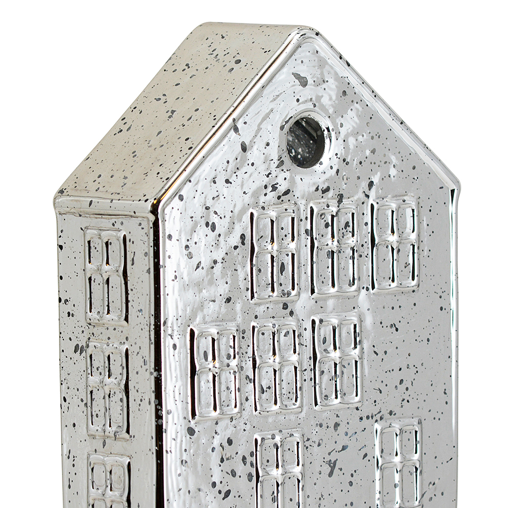 54143S	 L5.9"W2.4"H7.9" - MERCURY GLASS VILLAGE HOUSE