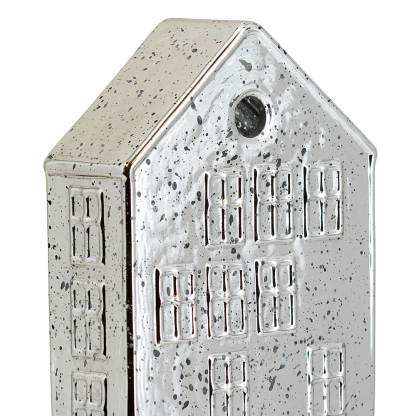 54143S	 L5.9"W2.4"H7.9" - MERCURY GLASS VILLAGE HOUSE