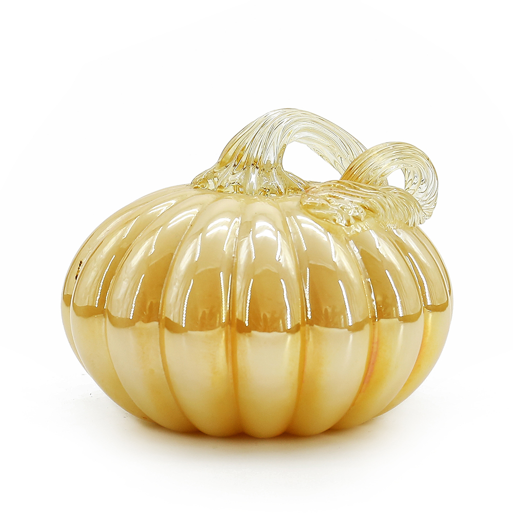 D5"H4.5" - GLASS PUMPKIN WITH CURLY STEM