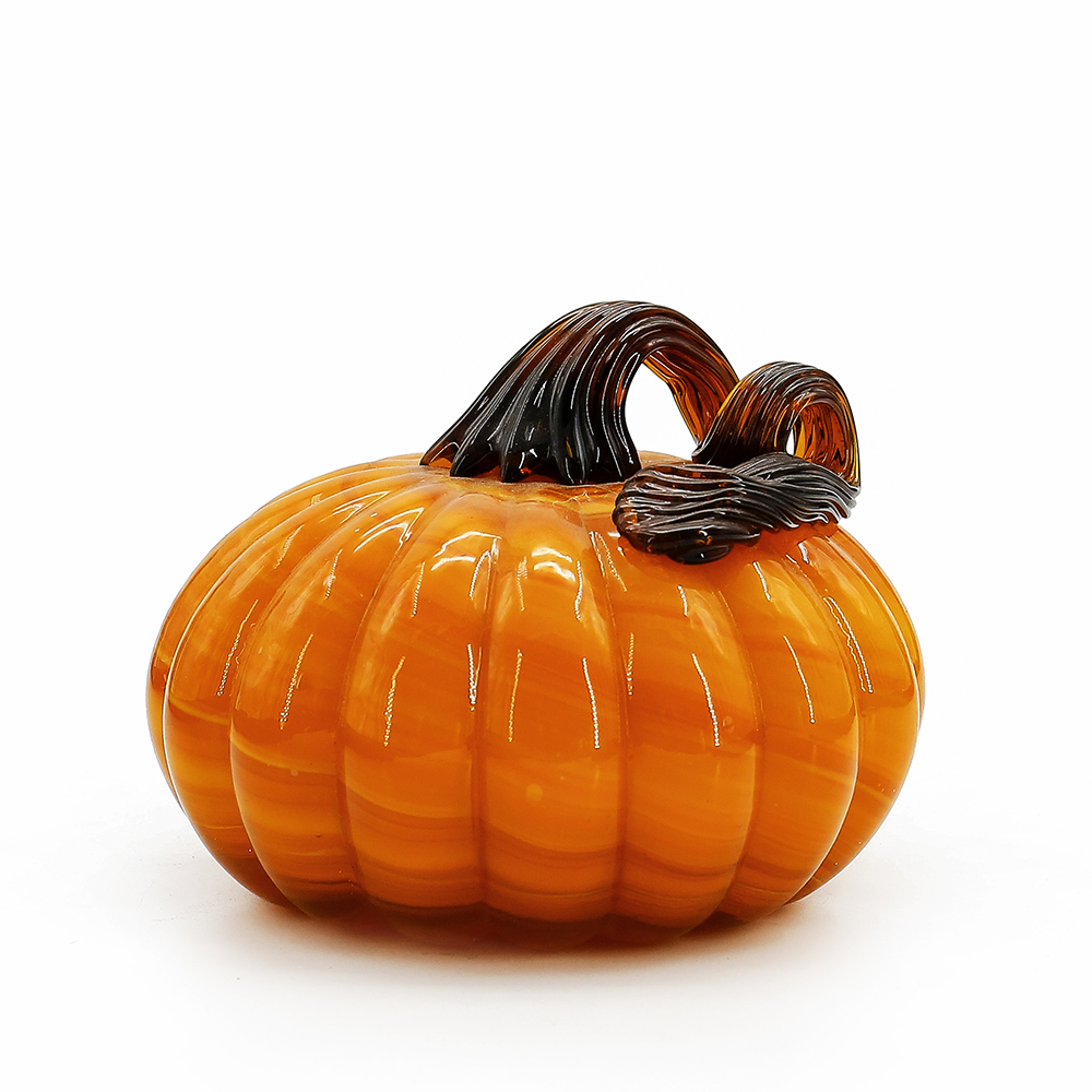 D5"H4.5" - GLASS PUMPKIN WITH CURLY STEM