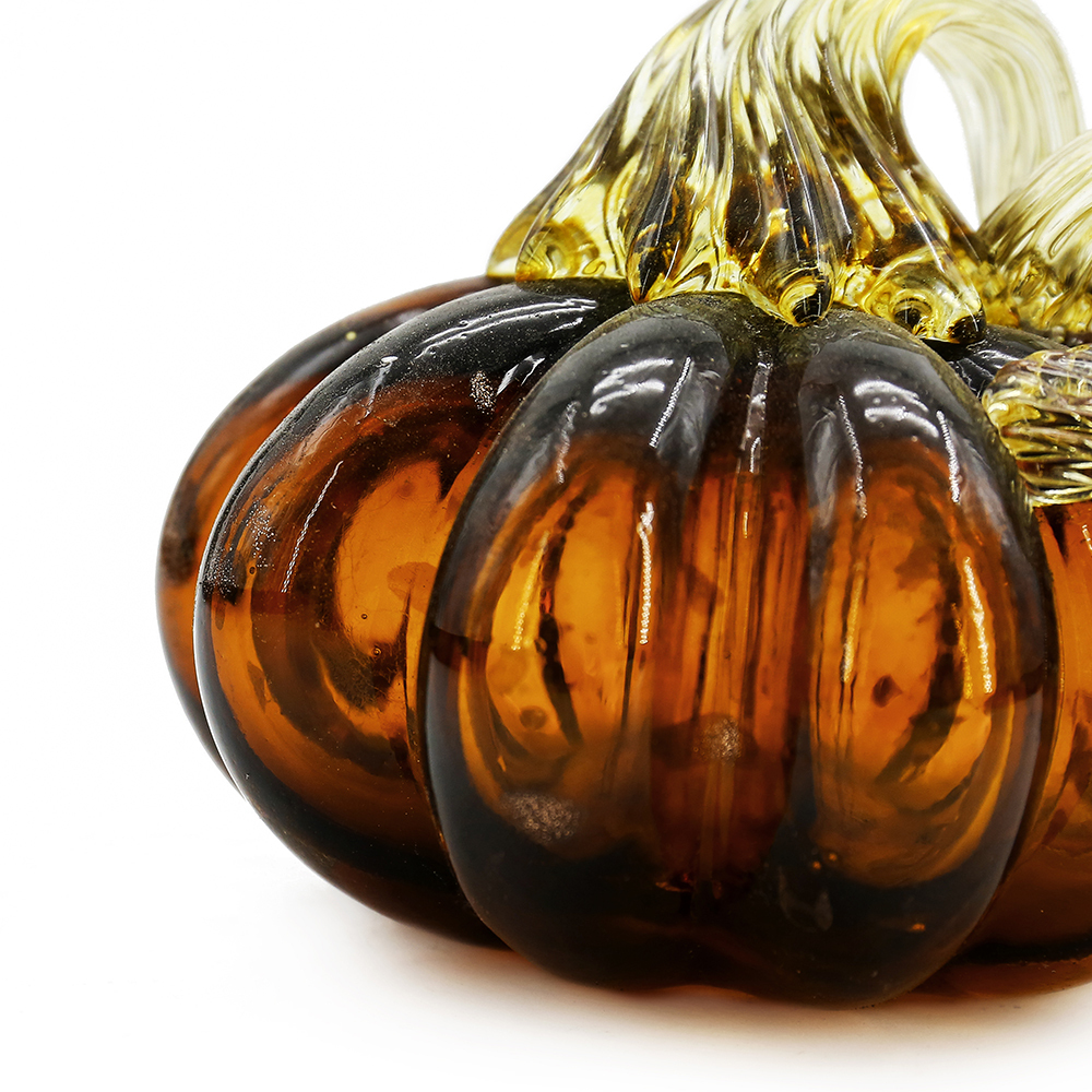 49632ASST	 D3.5"H3.5" - SET OF 4 GLASS PUMPKINS WITH CURLY STEM