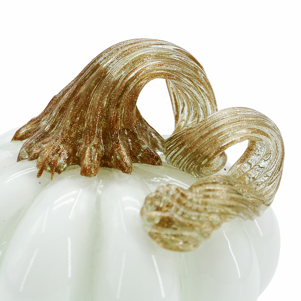 49633ASST	 D3.5"H3.5" - SET OF 4 GLASS PUMPKINS WITH CURLY STEM