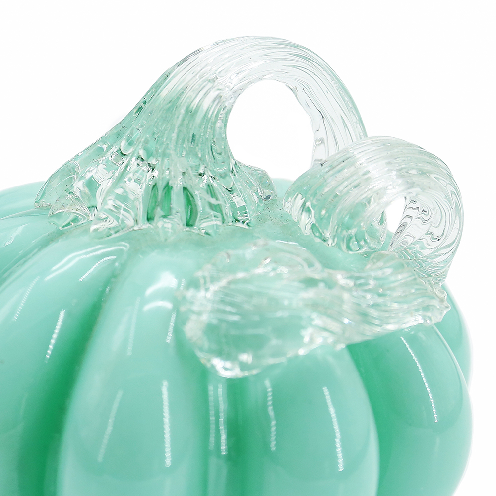 49633ASST	 D3.5"H3.5" - SET OF 4 GLASS PUMPKINS WITH CURLY STEM