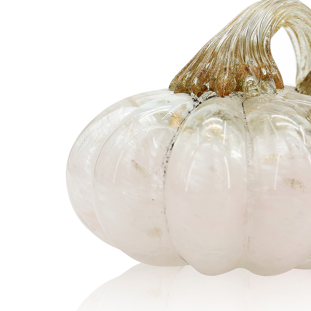 49633ASST	 D3.5"H3.5" - SET OF 4 GLASS PUMPKINS WITH CURLY STEM