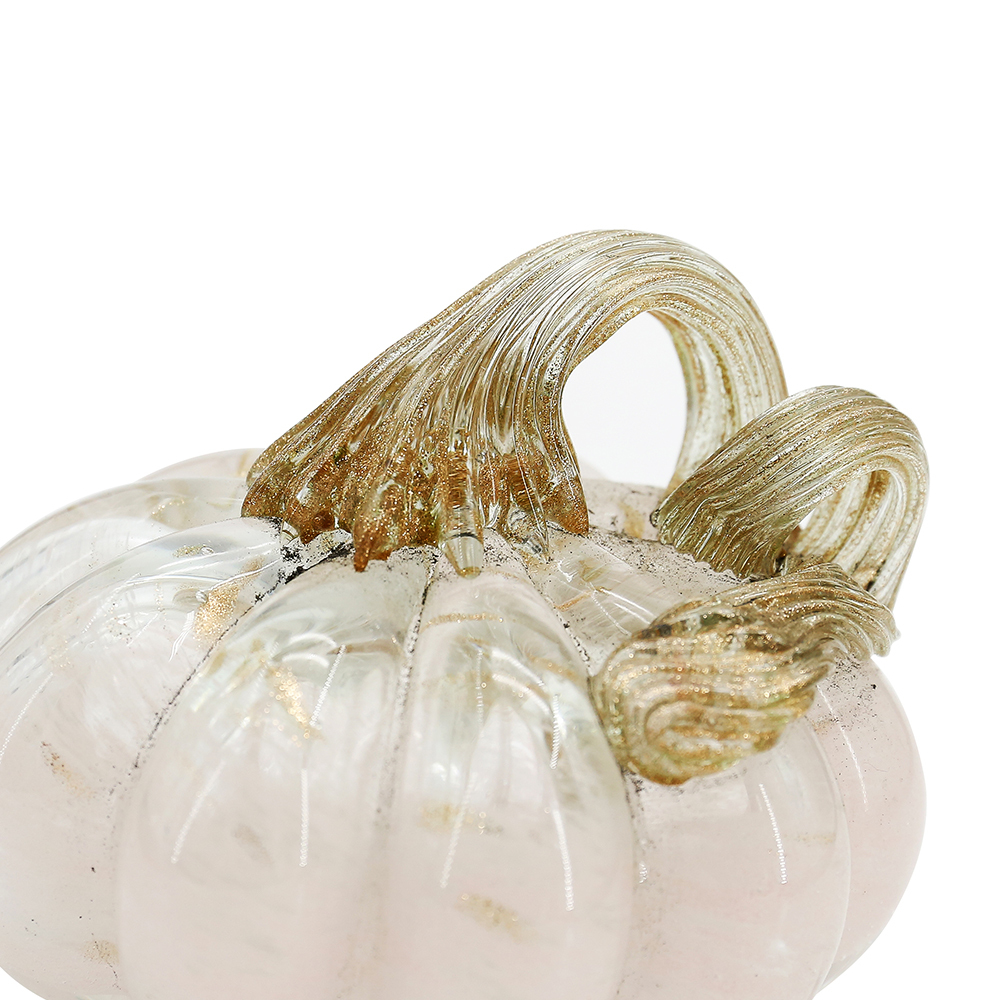 49633ASST	 D3.5"H3.5" - SET OF 4 GLASS PUMPKINS WITH CURLY STEM