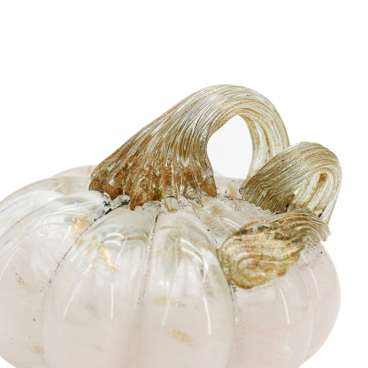 49633ASST	 D3.5"H3.5" - SET OF 4 GLASS PUMPKINS WITH CURLY STEM