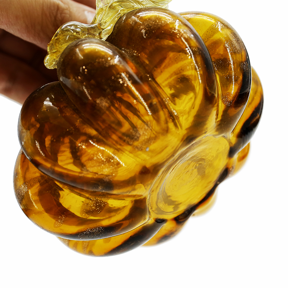 49633ASST	 D3.5"H3.5" - SET OF 4 GLASS PUMPKINS WITH CURLY STEM