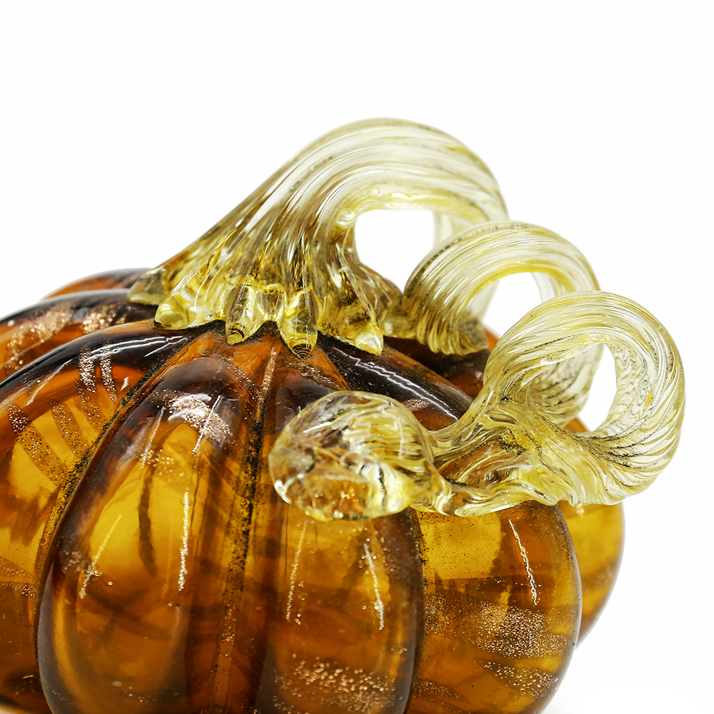 49633ASST	 D3.5"H3.5" - SET OF 4 GLASS PUMPKINS WITH CURLY STEM