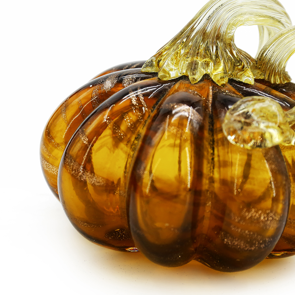 49633ASST	 D3.5"H3.5" - SET OF 4 GLASS PUMPKINS WITH CURLY STEM