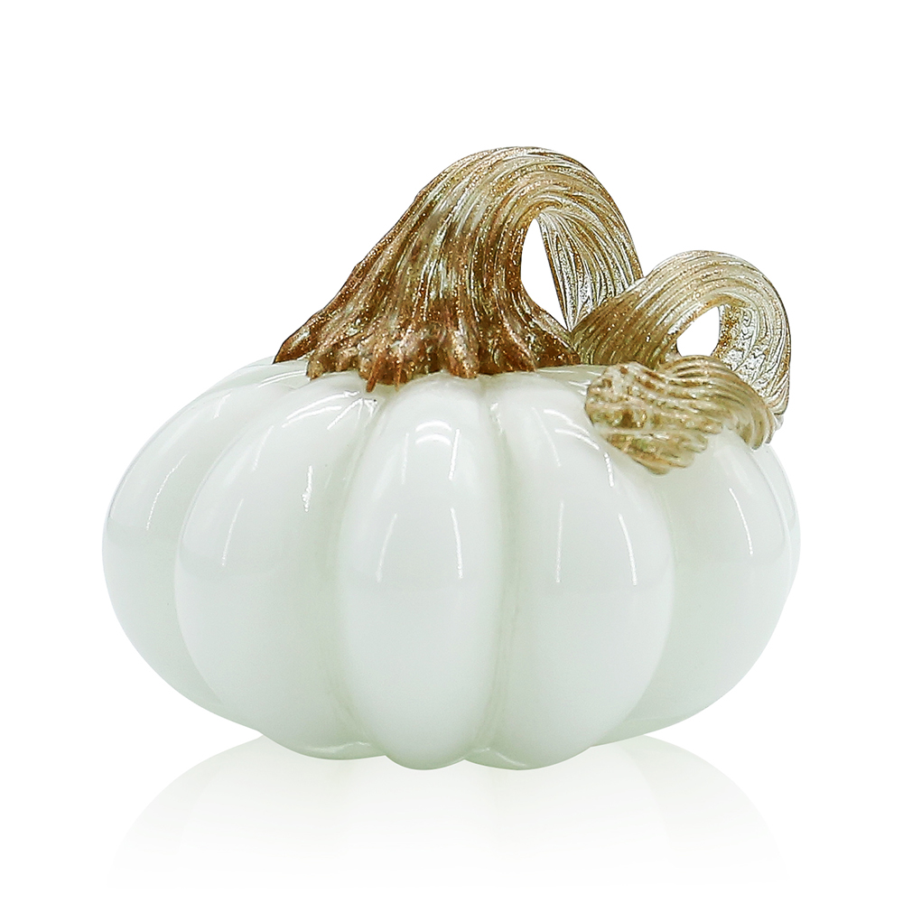 49633ASST	 D3.5"H3.5" - SET OF 4 GLASS PUMPKINS WITH CURLY STEM