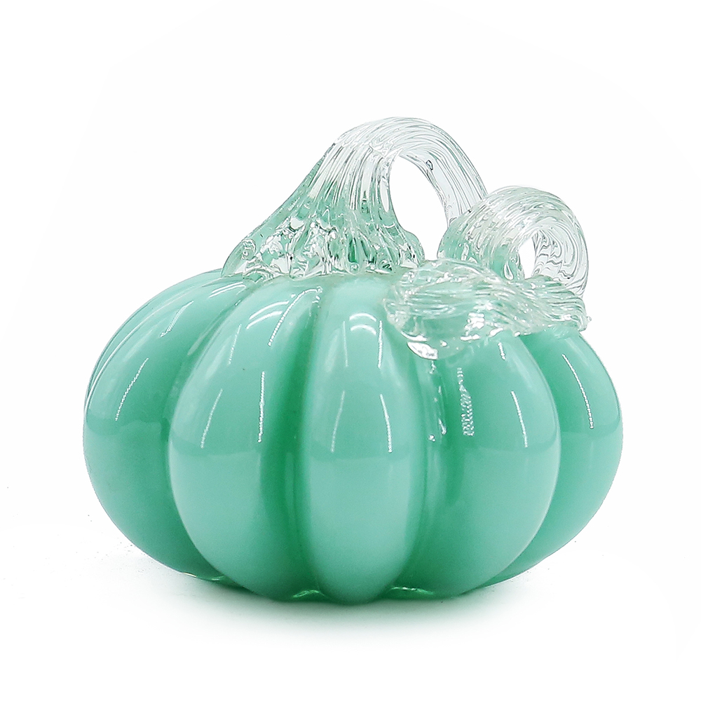 49633ASST	 D3.5"H3.5" - SET OF 4 GLASS PUMPKINS WITH CURLY STEM