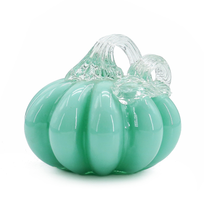 49633ASST	 D3.5"H3.5" - SET OF 4 GLASS PUMPKINS WITH CURLY STEM