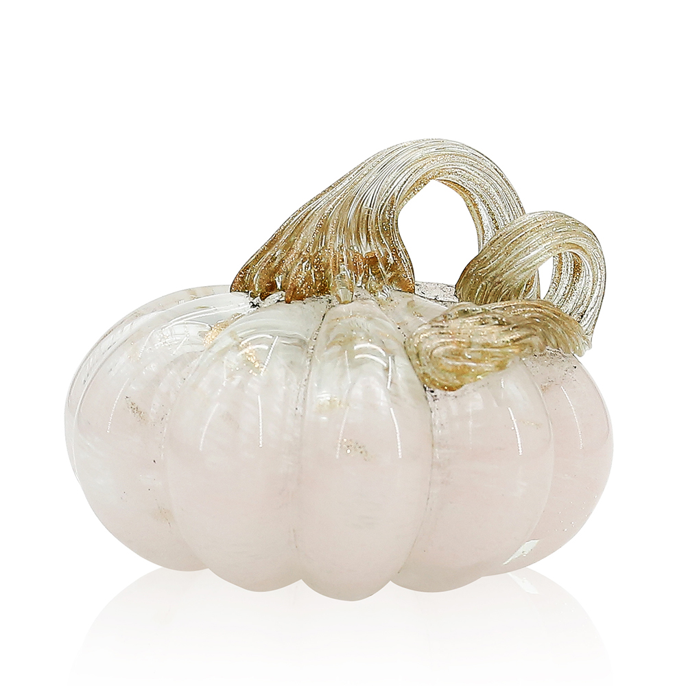 49633ASST	 D3.5"H3.5" - SET OF 4 GLASS PUMPKINS WITH CURLY STEM