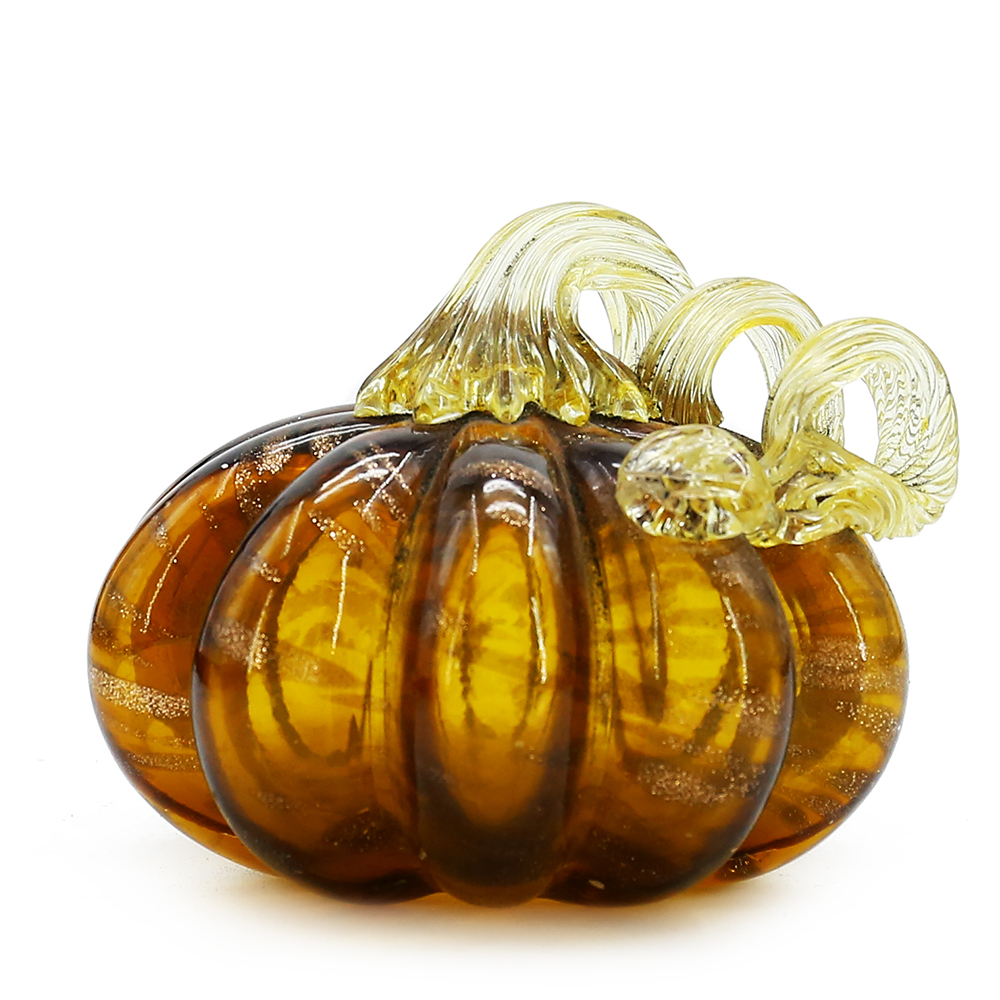 49633ASST	 D3.5"H3.5" - SET OF 4 GLASS PUMPKINS WITH CURLY STEM