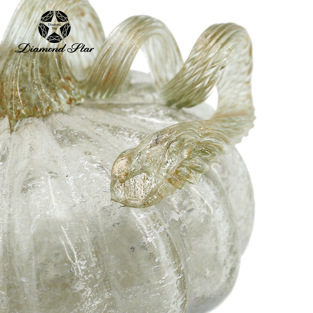 79503	 L5.3"W5.3"H4.1" - GLASS PUMPKIN WITH CURLY STEM